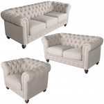 Classic Chesterfield Dark Linen Sofa Set of 3 - Image 2