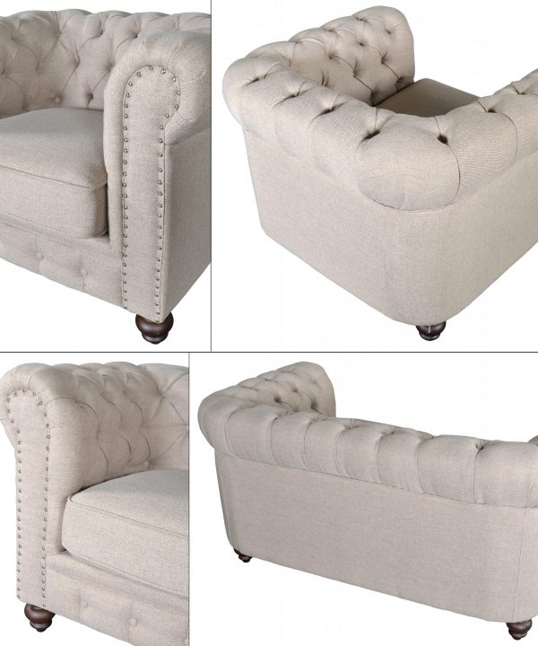 Classic Chesterfield Dark Linen Sofa Set of 3 - Image 3