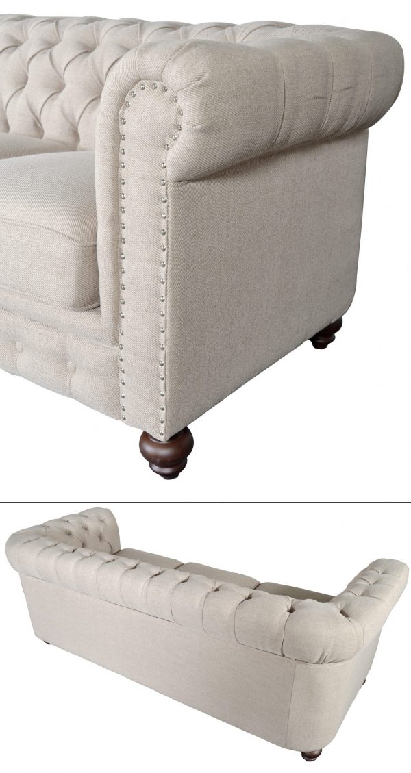 Classic Chesterfield Dark Linen Sofa - Image 3