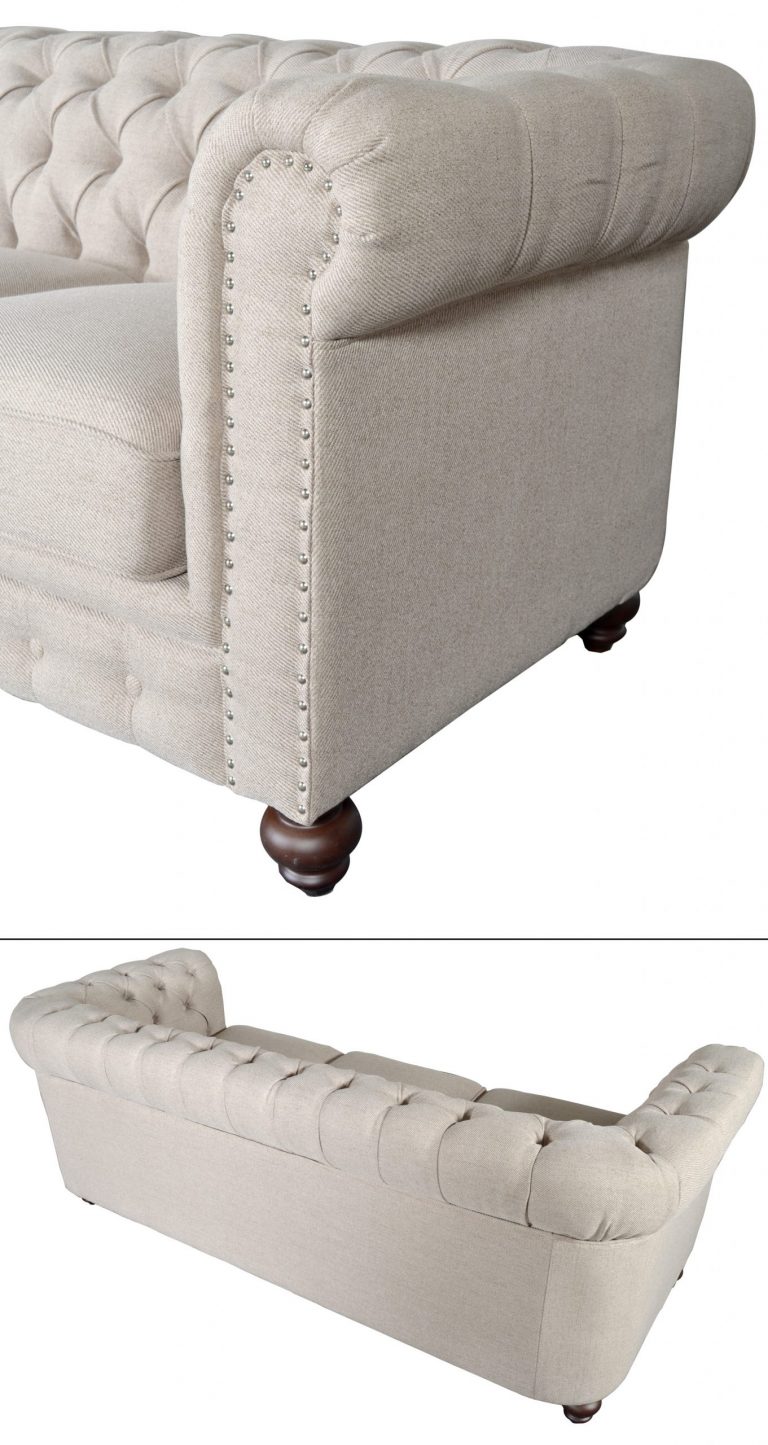 Classic Chesterfield Dark Linen Sofa - Image 3