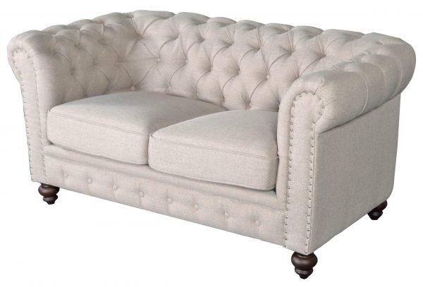 Classic Chesterfield Dark Linen Loveseat - Image 1