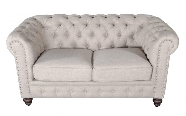 Classic Chesterfield Dark Linen Loveseat - Image 2