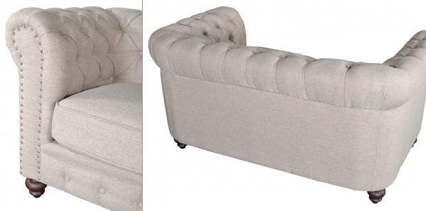 Classic Chesterfield Dark Linen Loveseat - Image 3