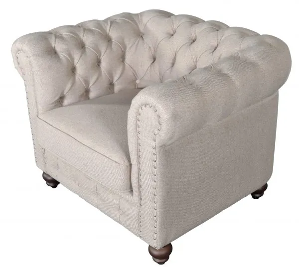 Classic Chesterfield Dark Linen Chair - Image 1