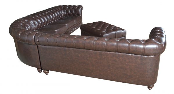 Classic Chesterfield Brown Sectional with Ottoman (KIT) - Image 2