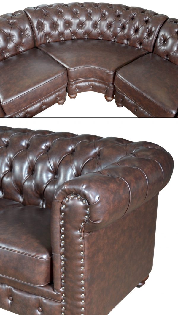 Classic Chesterfield Brown Sectional with Ottoman (KIT) - Image 3