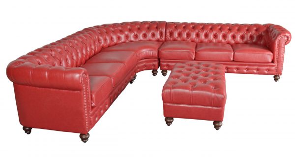 Classic Chesterfield Red Sectional with Ottoman(KIT) - Image 2