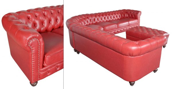 Classic Chesterfield Red Sectional with Ottoman(KIT) - Image 3