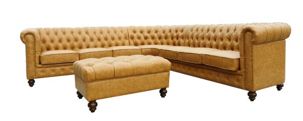 Classic Chesterfield Tan Sectional with Ottoman(KIT) - Image 1