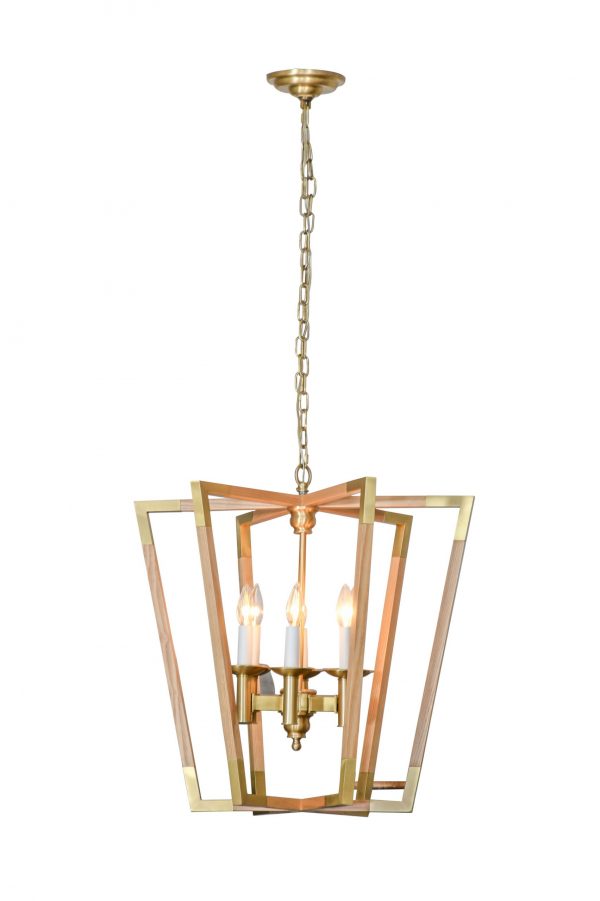 Urban Wood Brass Hexad Chandelier - Image 1