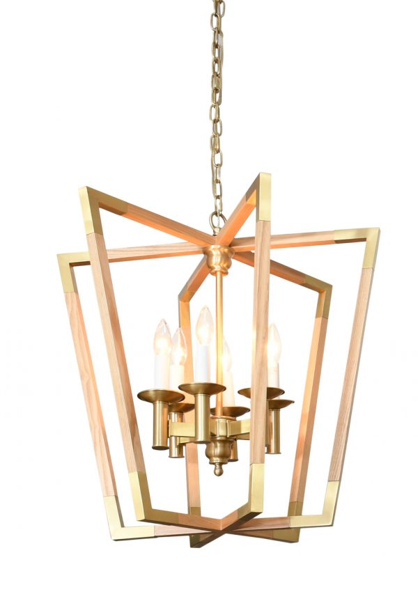 Urban Wood Brass Hexad Chandelier - Image 2