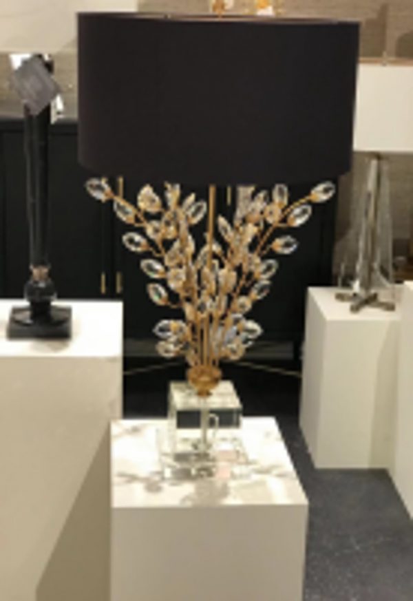 Gold Leafs Lamp With Black Shade - Image 1
