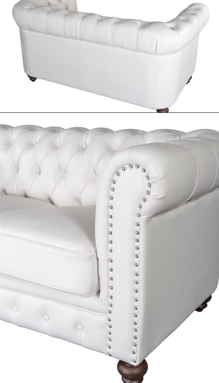 Classic Chesterfield White Loveseat - Image 3