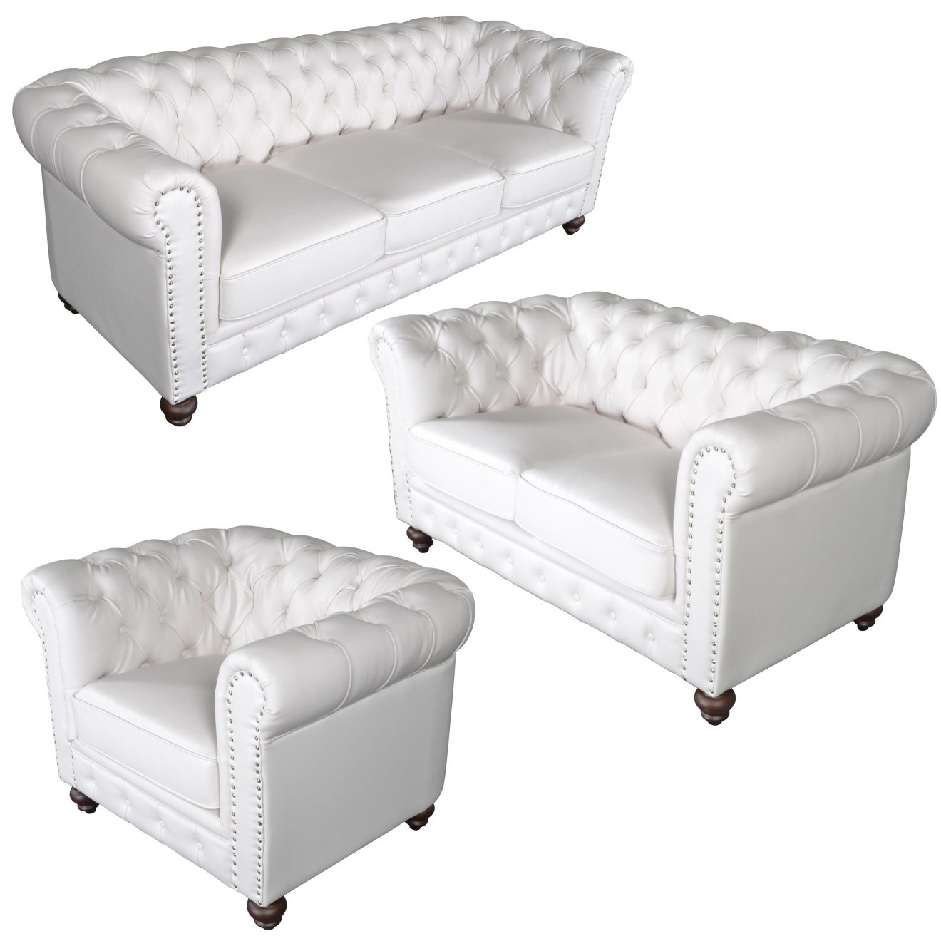 Classic Chesterfield White Sofa Set of 3 - Luxurious Dwelling - Your Luxury Home Product Experts