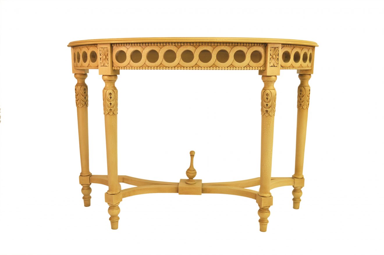 Anderson Teak Neoclassical Demilune Console w/ Crackle Finish Table Top - Luxurious Dwelling - Your Luxury Home Product Experts