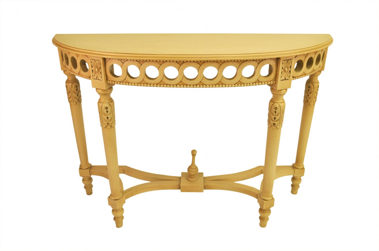 Anderson Teak Neoclassical Demilune Console w/ Crackle Finish Table Top - Luxurious Dwelling - Your Luxury Home Product Experts