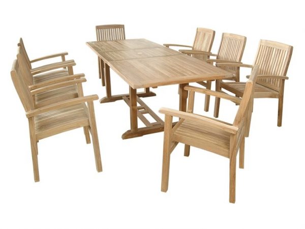 Anderson Teak Bahama Stackable Sahara 9-Pieces Rectangular Dining Set B - Image 4