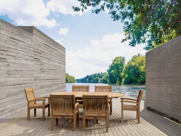 Anderson Teak Bahama Sahara Armchair 7-Pieces 87" Oval Dining Set - Image 1
