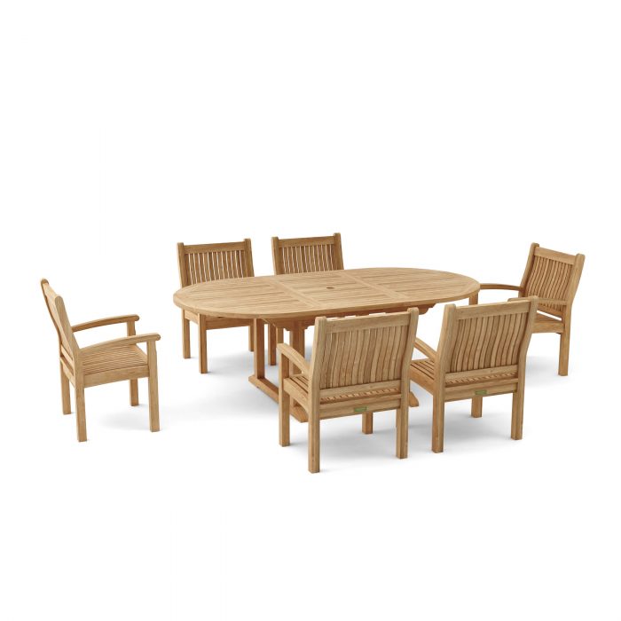 Anderson Teak Bahama Sahara Armchair 7-Pieces 87" Oval Dining Set - Image 2