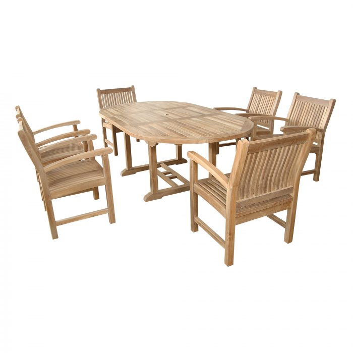 Anderson Teak Bahama Sahara Armchair 7-Pieces 87" Oval Dining Set - Image 4