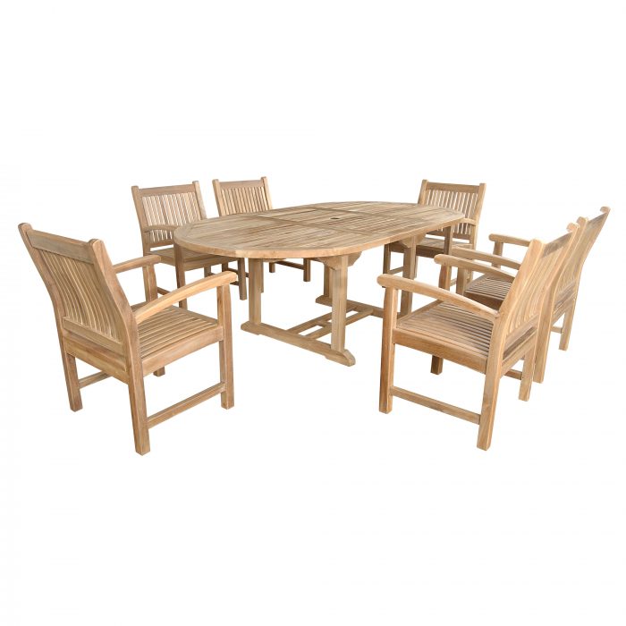 Anderson Teak Bahama Sahara Armchair 7-Pieces 87" Oval Dining Set - Image 3