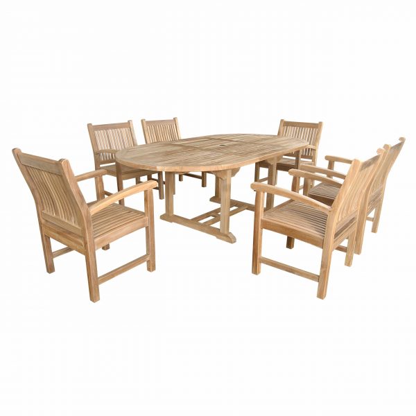 Anderson Teak Bahama Sahara Armchair 7-Pieces 87" Oval Dining Set - Image 3