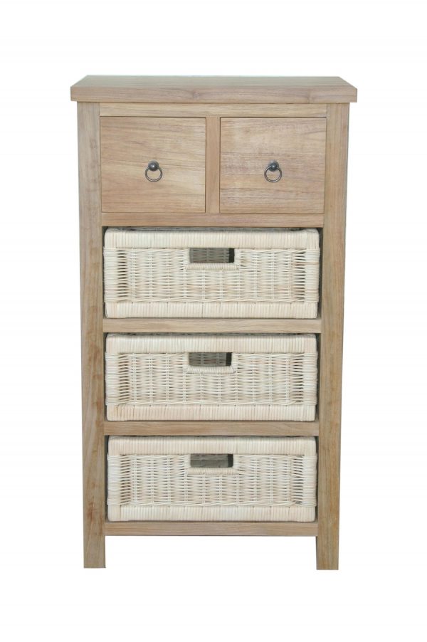 Anderson Teak Safari Occasional Table w/ Drawer & Rattan Baskets - Image 1