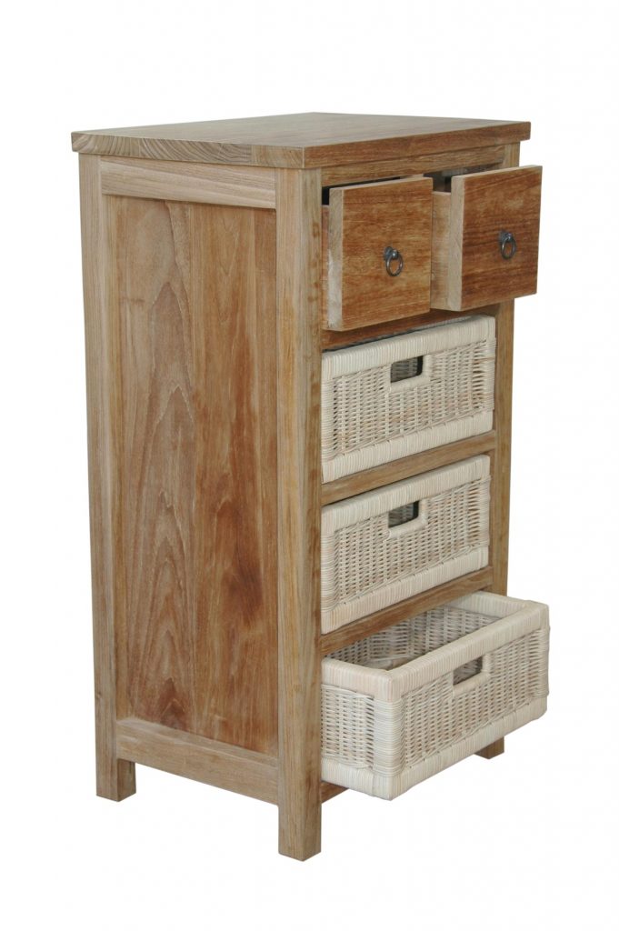 Anderson Teak Safari Occasional Table w/ Drawer & Rattan Baskets - Image 2