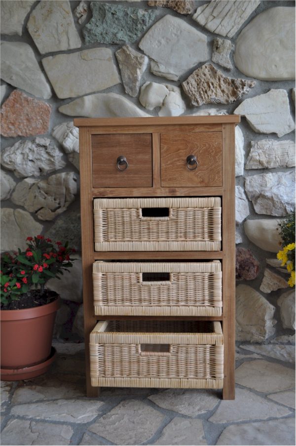 Anderson Teak Safari Occasional Table w/ Drawer & Rattan Baskets - Image 5