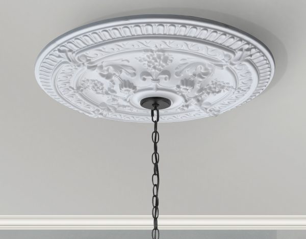 White Scroll Rose Chandelier Ceiling Medallion 26 Inch Dia - Image 1
