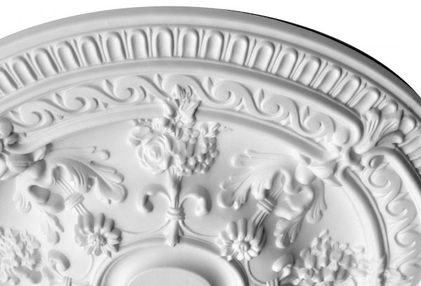 White Scroll Rose Chandelier Ceiling Medallion 26 Inch Dia - Image 2
