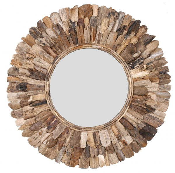Large Round Wood Chuck Mirror 120 Cm - Image 1
