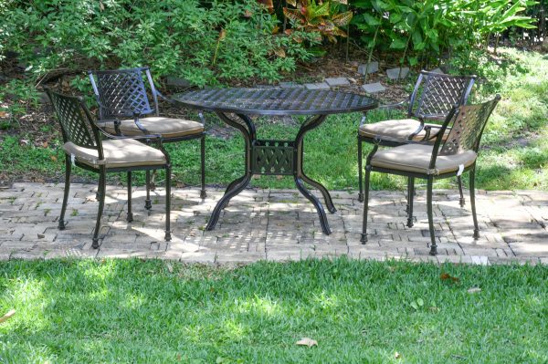 Savannah Outdoor Aluminum Round Dining Table Set of 5 (KIT) - Image 2