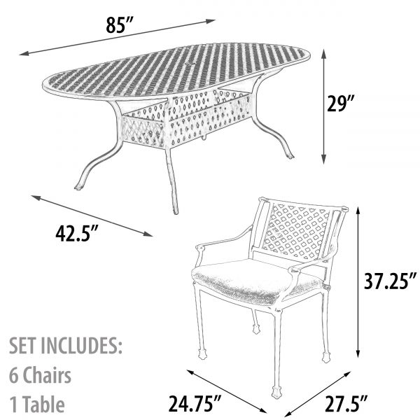 Savannah Outdoor Aluminum Oval Dining Table Set of 7 (KIT) - Image 4