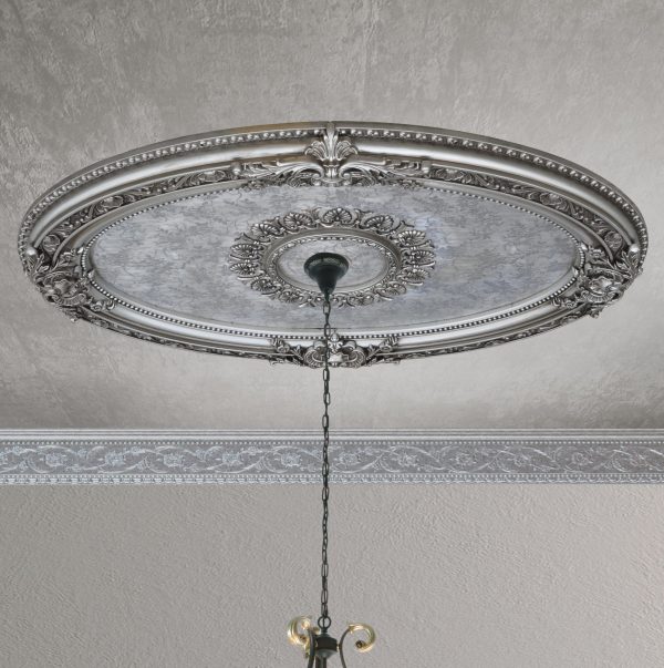 Antique Silver Petite Oval Ceiling Medallion - Image 1