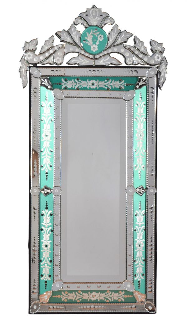 Striking Venetian Style Mirror With Seafoam Border 47.24" Tall - Image 1