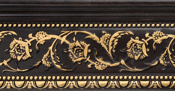 Gold Floral on Wood Tone Crown Molding 92 Inch - Image 1