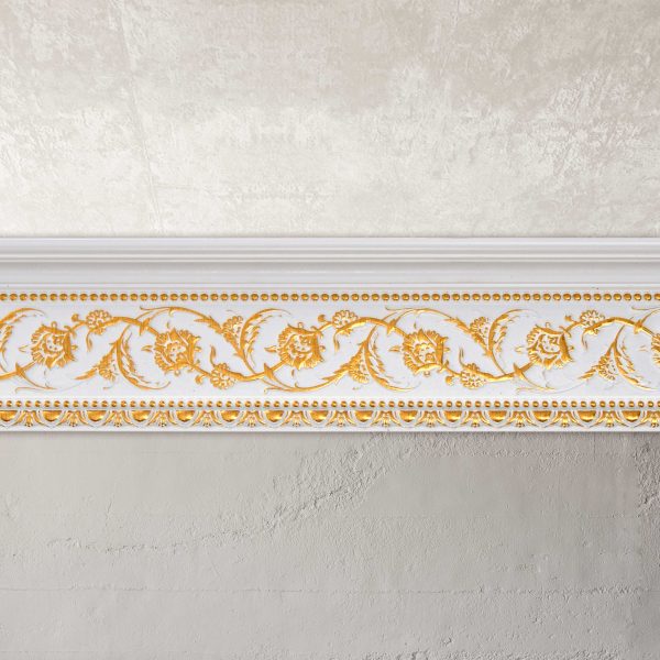 Gold Floral on French White Crown Molding 92 Inch - Image 3