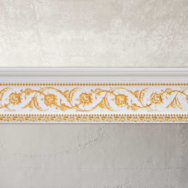 Gold Floral on French White Crown Molding 92 Inch - Image 3