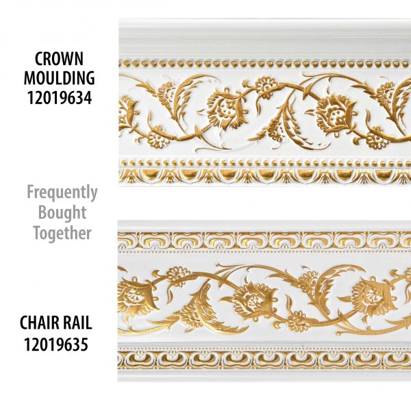 Gold on French White Floral Chair Rail 94 Inch - Image 2