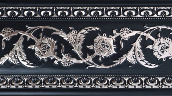 Silver Floral on Black Chair Rail 94 Inch - Image 1