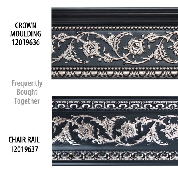 Silver Floral on Black Chair Rail 94 Inch - Image 2