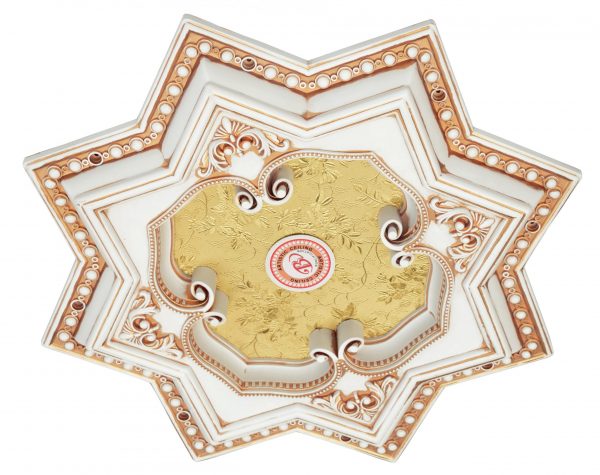Ivory and Gold Eight Pointed Star Chandelier Ceiling Medallion 24in - Image 2
