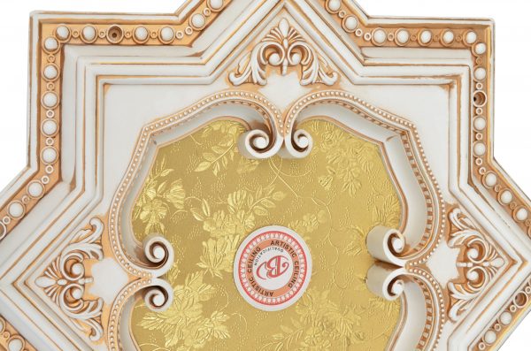 Ivory and Gold Eight Pointed Star Chandelier Ceiling Medallion 24in - Image 3