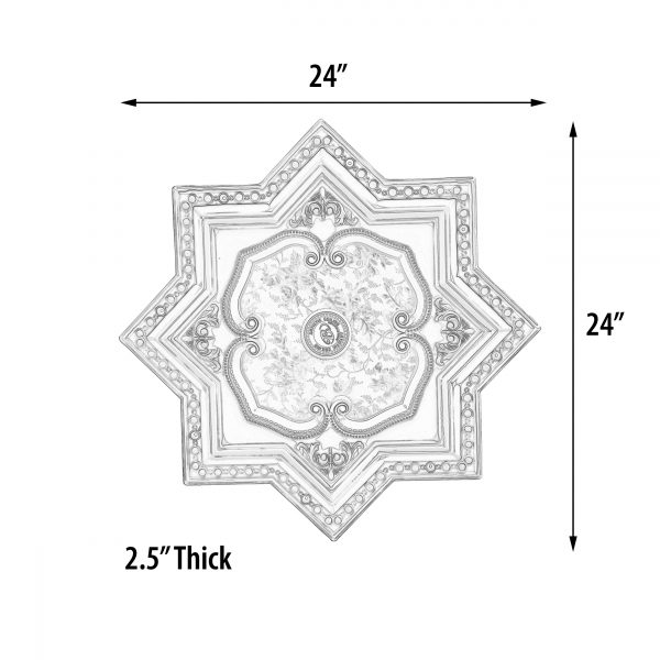 Ivory and Gold Eight Pointed Star Chandelier Ceiling Medallion 24in - Image 4
