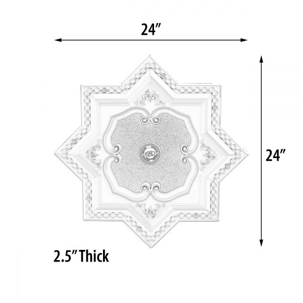 White and Silver Eight Pointed Star Chandelier Ceiling Medallion 24in - Image 4