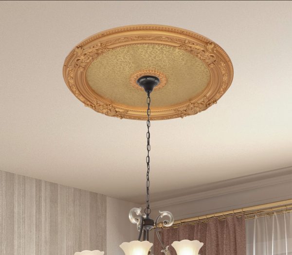 Golden Round Chandelier Ceiling Medallion 36in - Image 1