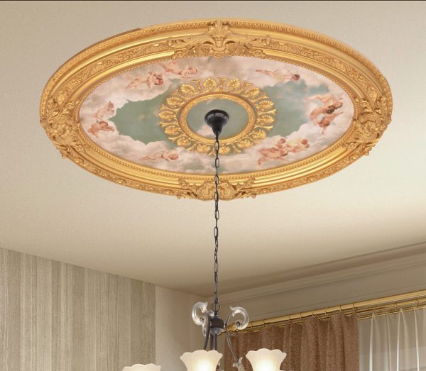 Cherubs Sky Oval Chandelier Ceiling Medallion 44in - Image 1