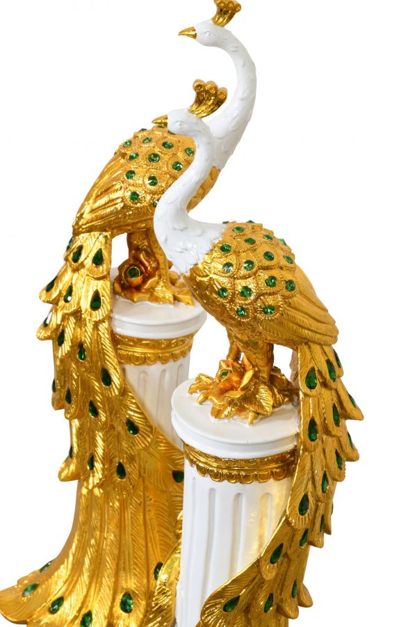Golden Emerald Peacocks on Pedestal Set of 2 - Image 4