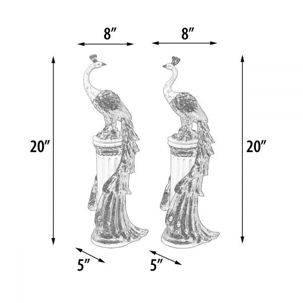 Golden Emerald Peacocks on Pedestal Set of 2 - Image 5